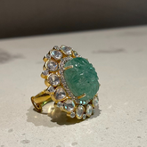 Enchanted Emerald Carved Polki Ring